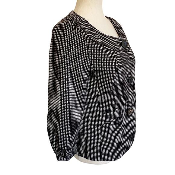 Ann Taylor Black White Dot Suit Blazer 3 Button Puff Sleeve Jacket - 4 - Picture 3 of 10